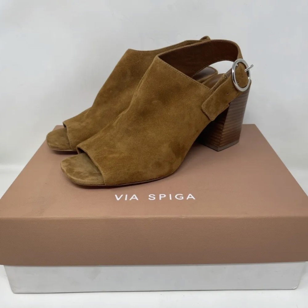 Via Spiga‎ women Sz: 8.5 suede leather slingback sandal bootie block heel Elma